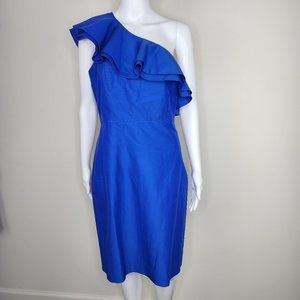 NWT J. Crew One Shoulder Ruffle Sheath Dress Royal Blue Size 8